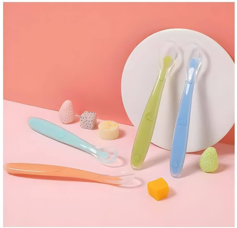 XENERIC Silicon point spoon single  - Silicon, Plastic(Baby pink, Orange, Green, Sky blue)