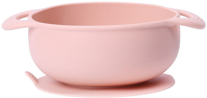 BoGi NON-SLIP BABY DOUBLE HANDLE FEEDING BOWL WITH LID  - Silicon(Soft Pink / Peach)