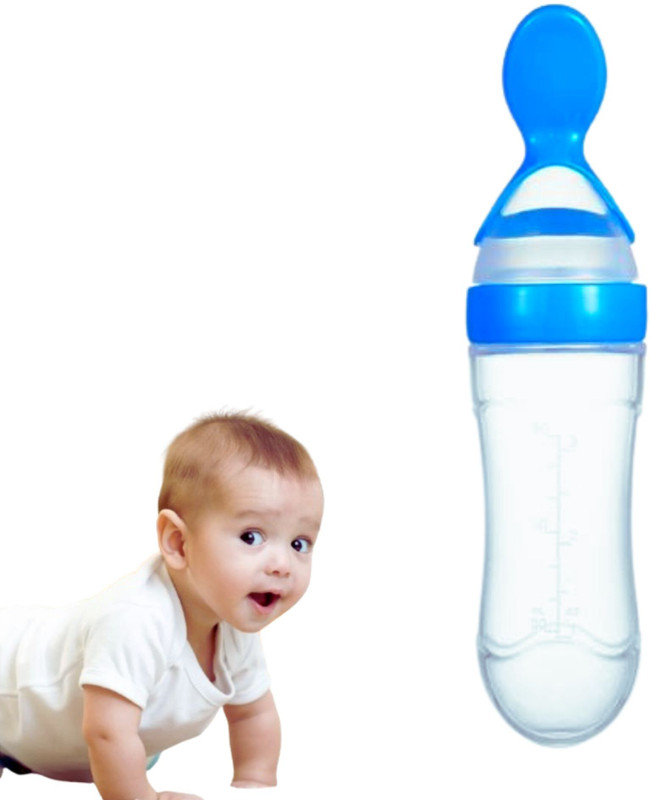 Buyab factory Baby Spoon Bottle BPA Free Non Toxic Silicone Squeeze Baby Feeding Bottle  - silicone(White, Blue)