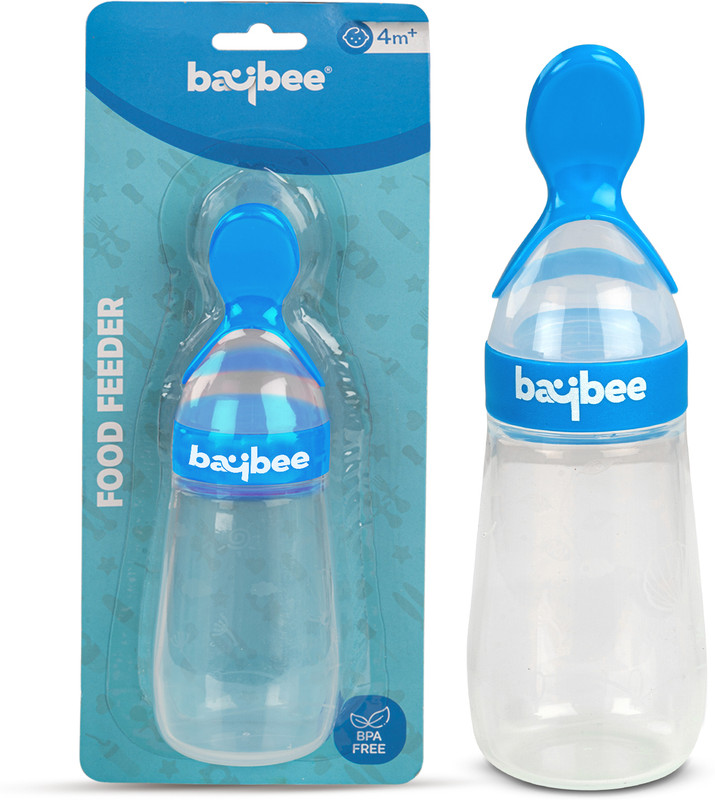 baybee BPA Free Silicone Squeezy Food Feeder Bottle with Spoon for Baby 3+ Months  - Silicone(Multicolor)