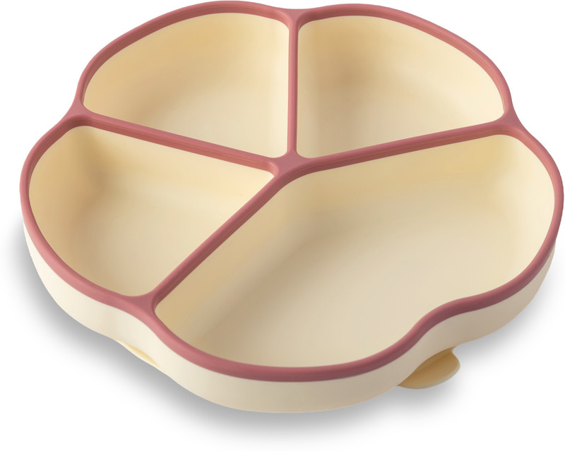 Cubkins Silicone Suction Feeding Plate for Baby with 4 Compartments, Microwave Oven Safe  - 100% Food Grade Silicone(Raspberry)