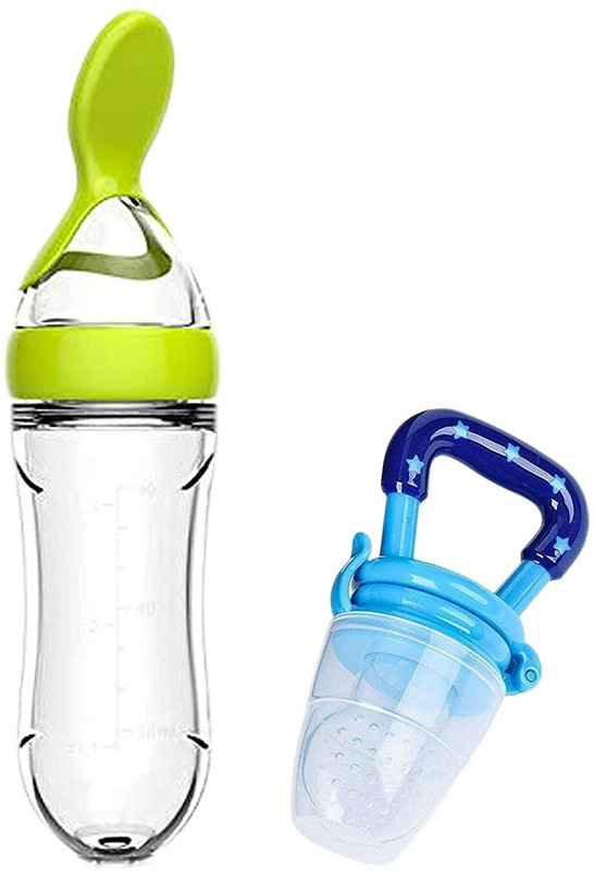 SMILYNATION Baby Silicone Spoon Bottle/Food Feeder Bottle with Fruit Feeder/Pacifier  - SILICONE(Green)
