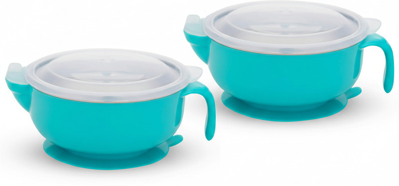 BLLUEX Feeding Steel Bowl 600 Ml - plastic, stainless steel (Blue, White)  - plastic, stainless steel(Blue, White)