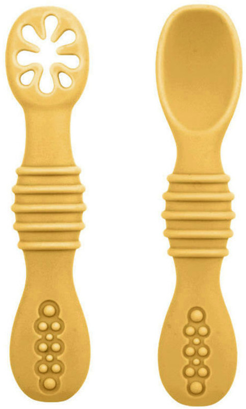 Mopslik Baby Led Weaning Spoons 2 Pcs , Gum Friendly , BPA Free , Self Feeding Yellow - Silicone Baby Training Spoon(Yellow)