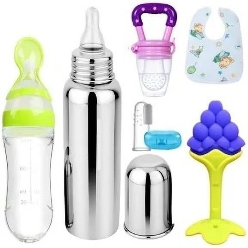 goyyoo Baby Feeding utensil combo - Steel, Silicon(Multicolor)