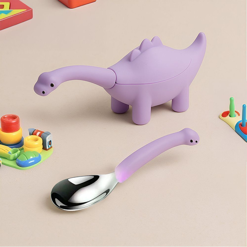 ONE AND ONLY Adorable Dino Spoon for Infants | BPA-Free, Self-Feeding Toy | Gift for Parents  - 304 stainless steel, BPA-free silicone(Purple)