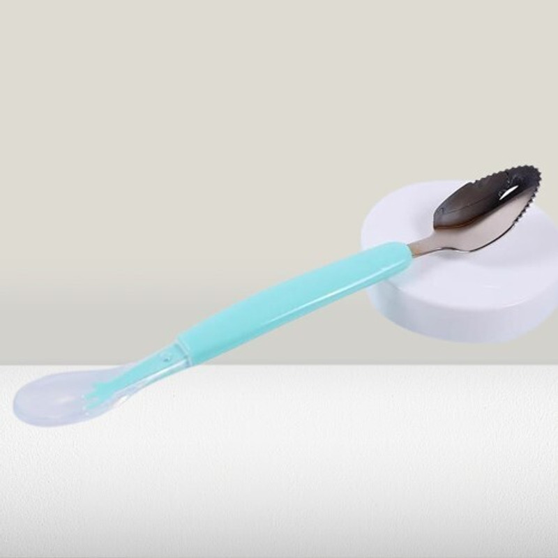 Vadhavan Double Side Head 2 in 1 Silicone Spoon, Stainless Steel Fruit Scraper for Baby  - Plastic(Multicolor)