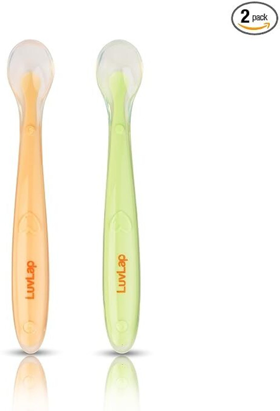 YASH Soft tip Silicon Spoons for Baby Feeding ,First Stage Spoons for Babies  - Silicon(Green, Orange)