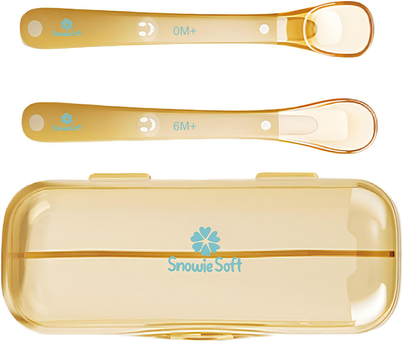 SNOWIE SOFT Set of 2 Silicone Baby Spoons for 0 to 12 Months Soft Food Grade Curved Design  - Silicone(Orange)
