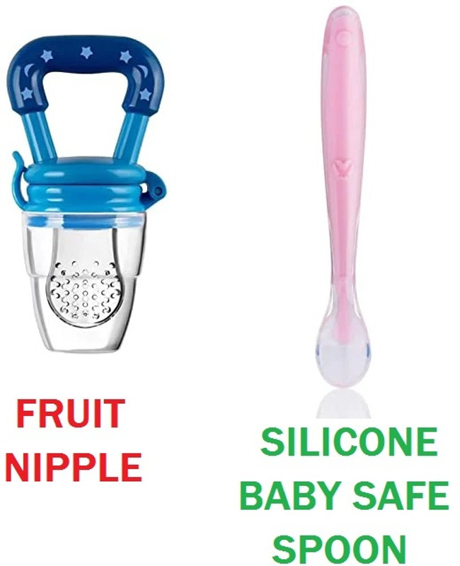Jetrive Combo of Baby Fruit Feeder Nibbler + Baby Safe Training Spoon for Easy Feeding - BPA Free Plastic(Multicolor)