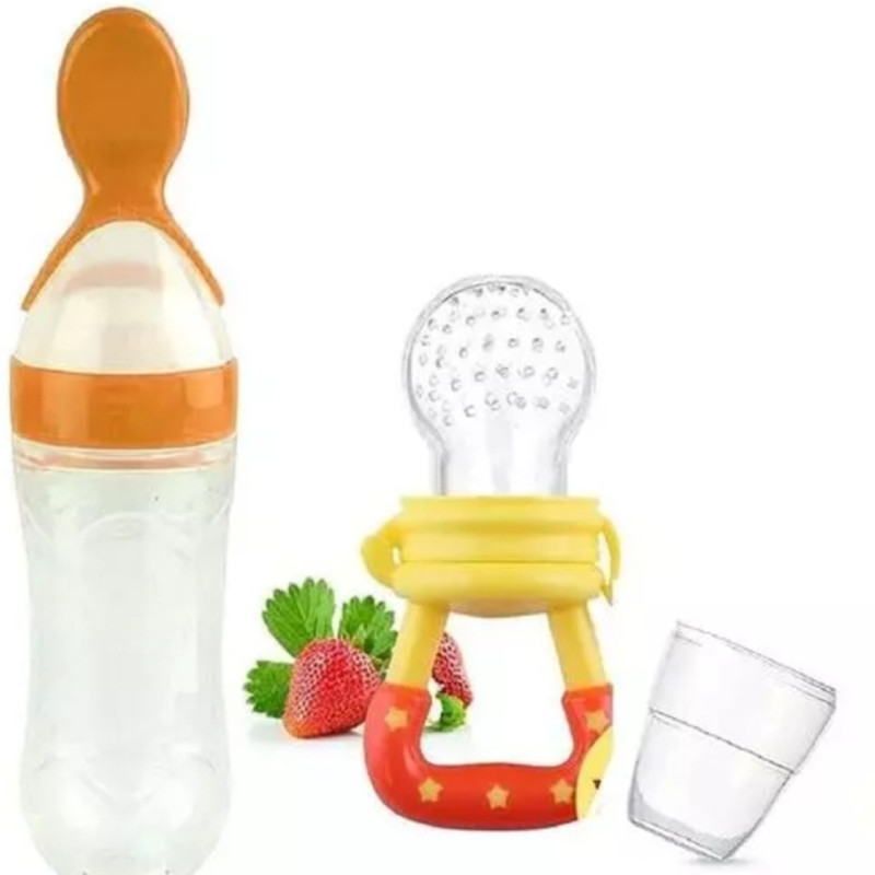 JIYA TRADERS Baby Combo pack of 2, Food Feeder Nibbler and Food Feeder with Soft Spoon - Plastic(Multicolor)