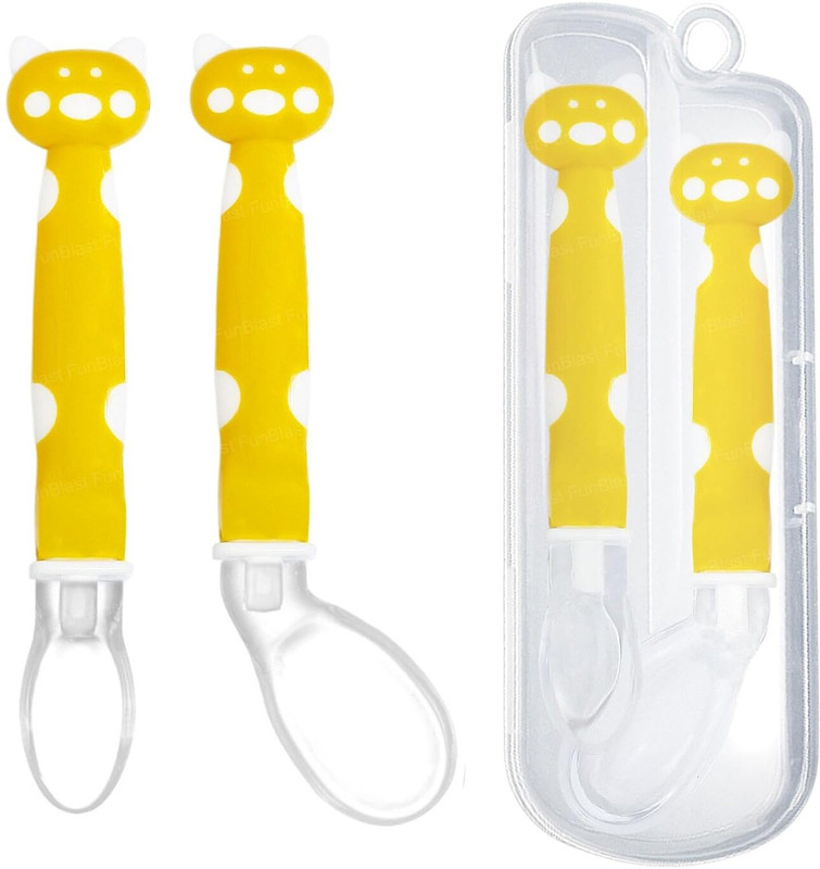 FunBlast Cartoon Shape Spoon Set for Baby Feeding - 2 Pcs  - Silicone, Plastic(Yellow)