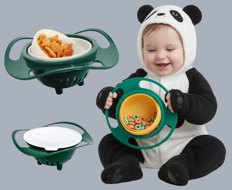 RARECARTS 360 Degree Baby Bowl Feeding Utensil - Silicone(Green)