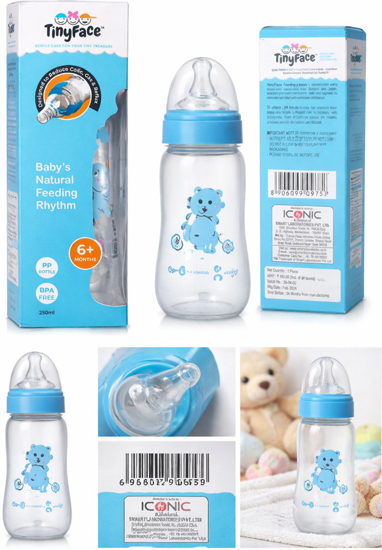 Tinycare Anti Colic Baby Feeding PP Bottle Wide Neck Soft Silicone Nipple (0+ Months)  - Food grade Material(Whilte and light Blue)