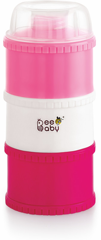 Beebaby Store & Feed Stackable Formula Milk Powder Container for Baby. 3 Layers Storage  - 100% BPA Free Plastic Polypropylene(Pink)