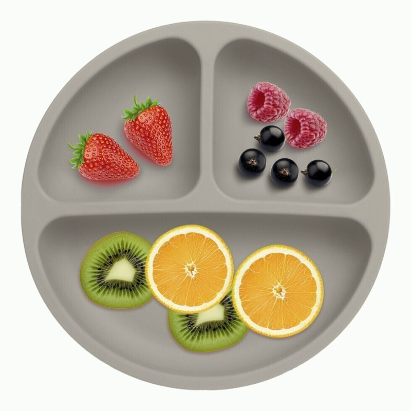 PEEPER PEE_4P_DGRY - Silicone Baby Feeding 4-Suction Plate(Dark Grey)