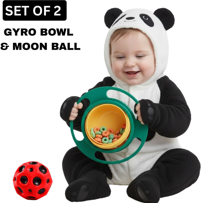 TruSwag Kids Gyro Bowl + Moon Ball Combo | Spill Proof & Super Bouncy  - Food Grade Plastic(Multicolor)