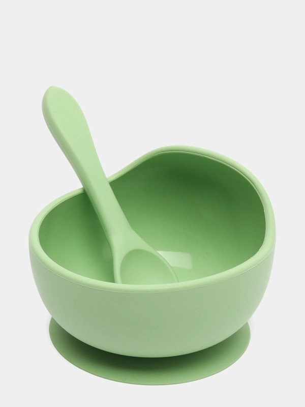 MOMSCAPE Silicone Baby Feeding Bowl & Spoon Set, Suction Bowl & Soft Spoon for Toddler  - Silicone, BPA Free(Green)