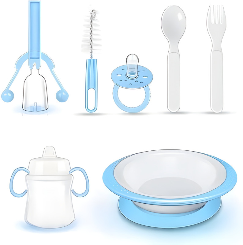 Jinila 7 in 1 Baby Feeding Set Bpa Free Anti-Slip Base Complete Dinner & Tableware Kit  - Plastic(Multicolor)