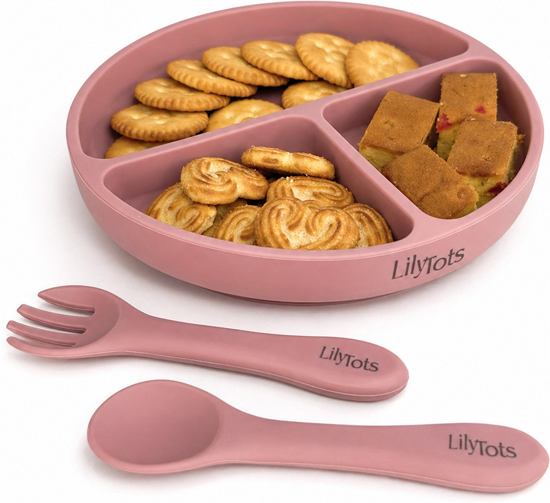 LilyTots Spacious Plate with Strong Suction Base - FDA Approved, Encourages Self Eating  - BPA Free Food Grade Silicone Toddler Plate, Anti-Slip, Microwave & Dishwasher Safe(Rose Taupe)
