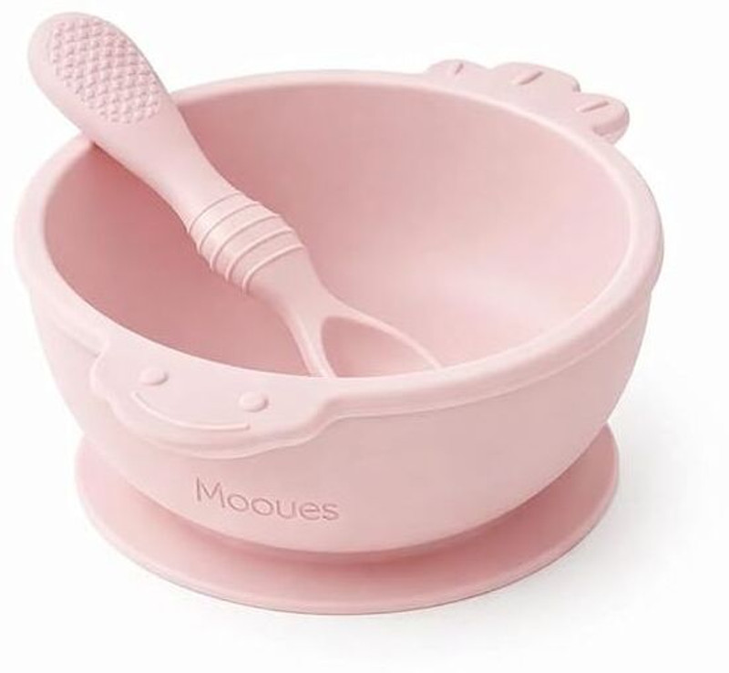 GoGirl Unbreakable Baby Feeding Bowl & Spoon Set – Suction Bowl and Silicon Spoon  - SILICONE(Baby Pink)