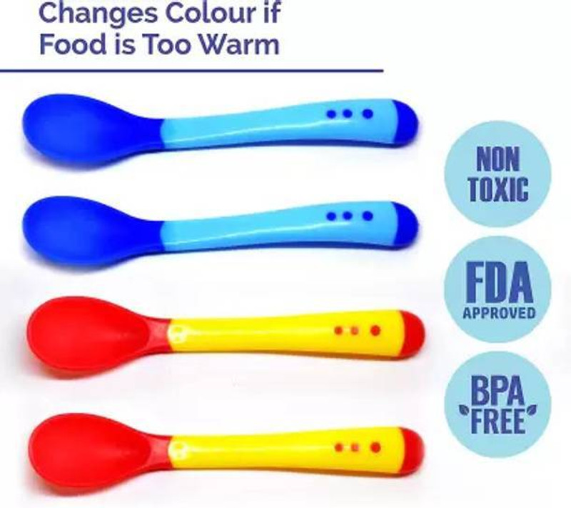 Kidsy Zilla Silicone Tip Heat Sensitive Silicone Spoons | Temperature Sensing Spoons  - Silicone(Pack 4)