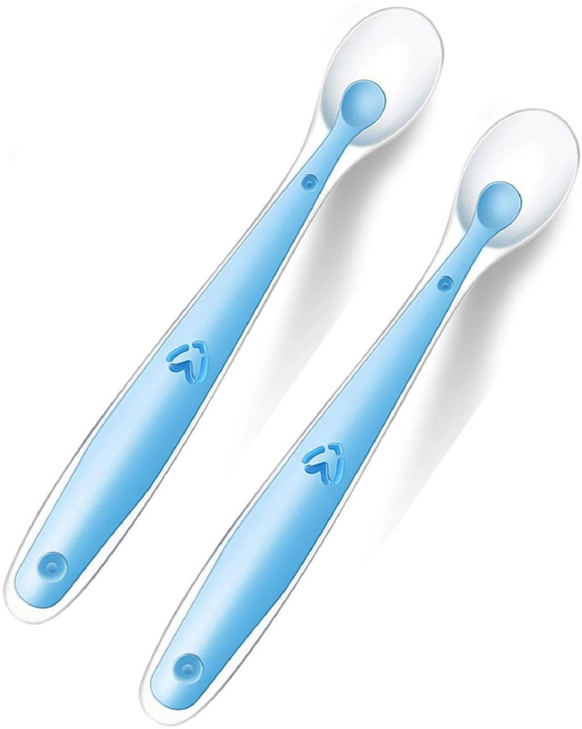 Mopslik Soft Silicone Gel Tip Baby Infant Feeding Training Spoon Pack of 2 (Blue)  - Plastic, Silicone(Blue)