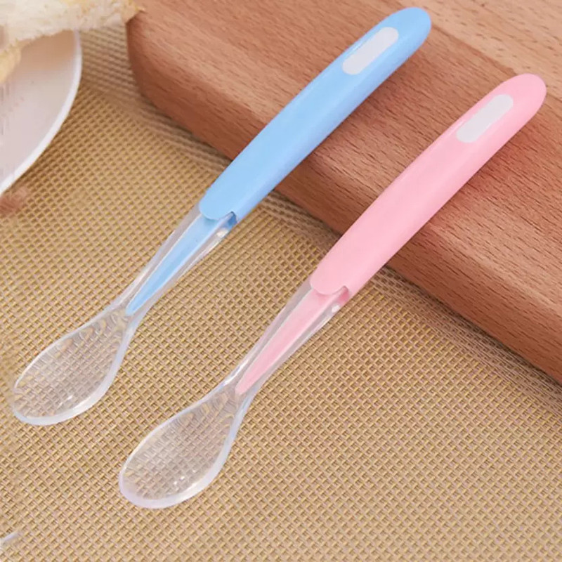 BadiMaa Baby Feeding Spoon Set of 2 with 100% Silicone Tip, BPA Free material  - Silicone(Multicolor)