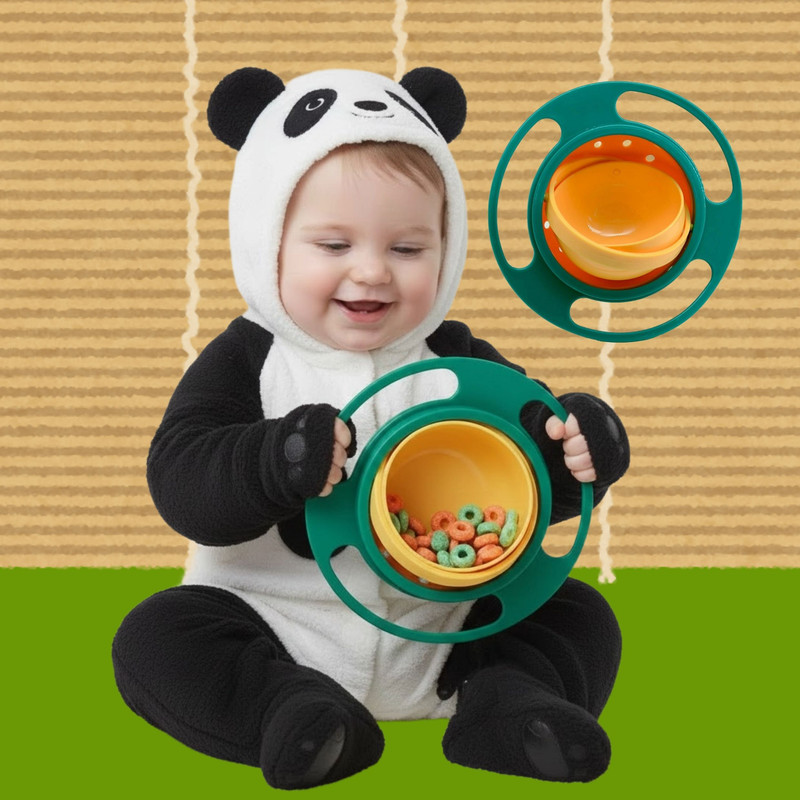 See Inside Gyro Magic Bowl for Kids – Rotating, Spill-Proof Feeding Bowl - Food Grade Plastic(Orange, Green, White)