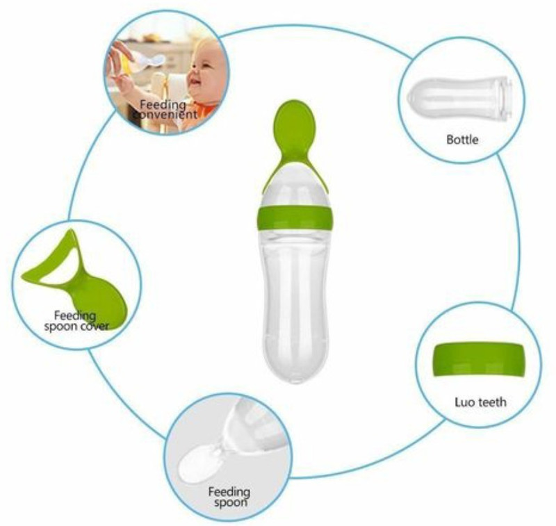 Onisha Baby Silicone Spoon Feeding Bottle/Food Feeder Bottle,90ml (Green)  - Silicone(Multicolor)