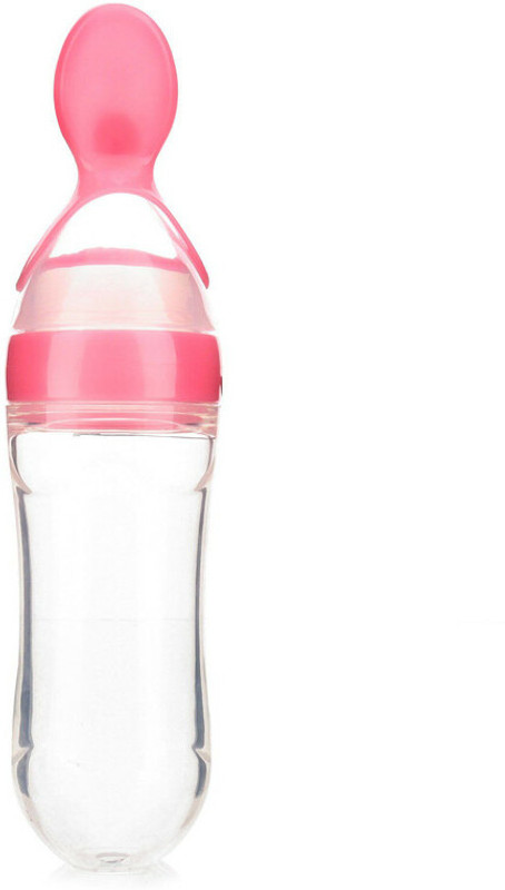HONEYSPOON Baby Squeezy Food Grade Silicone Feeder Bottle with Spoon Feeder For Baby 90ml  - Silicone(Pink)