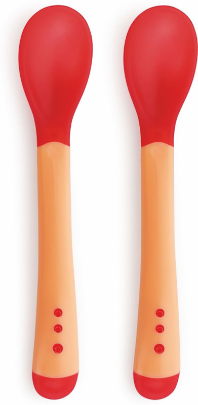 Beebaby Heat Sensitive Colour Changing Soft Spoon for Feeding Baby. BPA Free. Set of 2  - Handle - Plastic, Tip - Silicone(Red)
