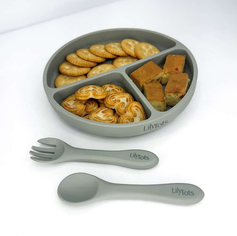 LilyTots Silicon Plate for Baby Kids with Soft Spoon Set | Strong Suction Base | BPA Free  - BPA Free Food Grade Silicone Toddler Plate, Anti-Slip, Microwave & Dishwasher Safe(Sage Green)
