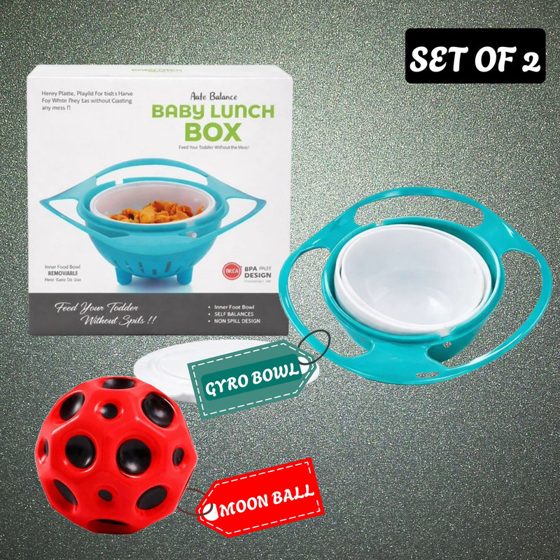 TruVeli Kids Gyro Bowl with Bounce Moon Ball | Feeding & Play Combo Set  - Food Grade Plastic(Multicolor)