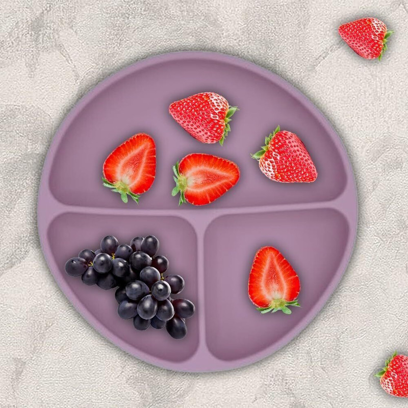 PEEPER Silicone Big Suction Plates with 3 Deep Divided Sections for Babies -Pink  - Silicone(Pink)
