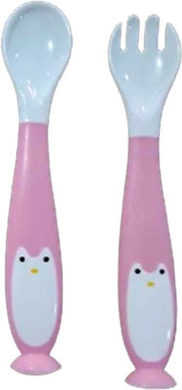 Chinmay Kids New type Baby Feeding Food Training Spoon baby spoon fork set with Portable Case - Silicone Plastic(Pink)