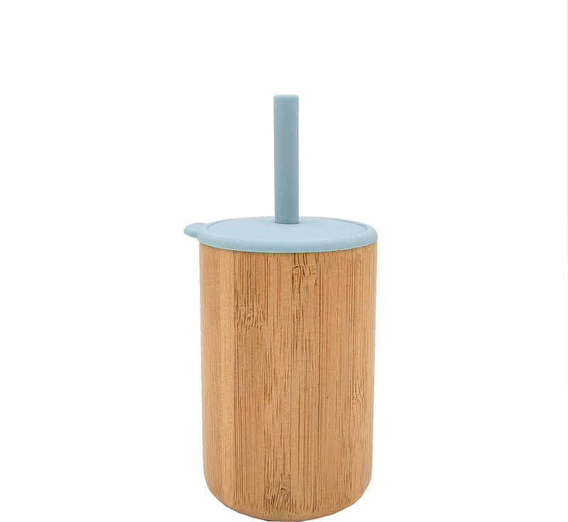 KIDS STATION Bamboo Sipper with Silicone Straw and Lid for Drinking  - Bamboo, Silicone(Blue)