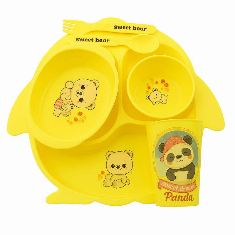 Kakiko BPA-Free Cute Panda Kids Dinnerware  - Polypropylene(Yellow)