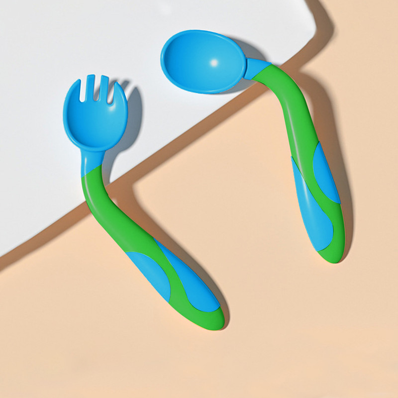 Bembika 360 Degree Bendable Baby Self Feeding Spoons And Gum Friendly BPA Free material - Silicone(Deep Lake Blue)