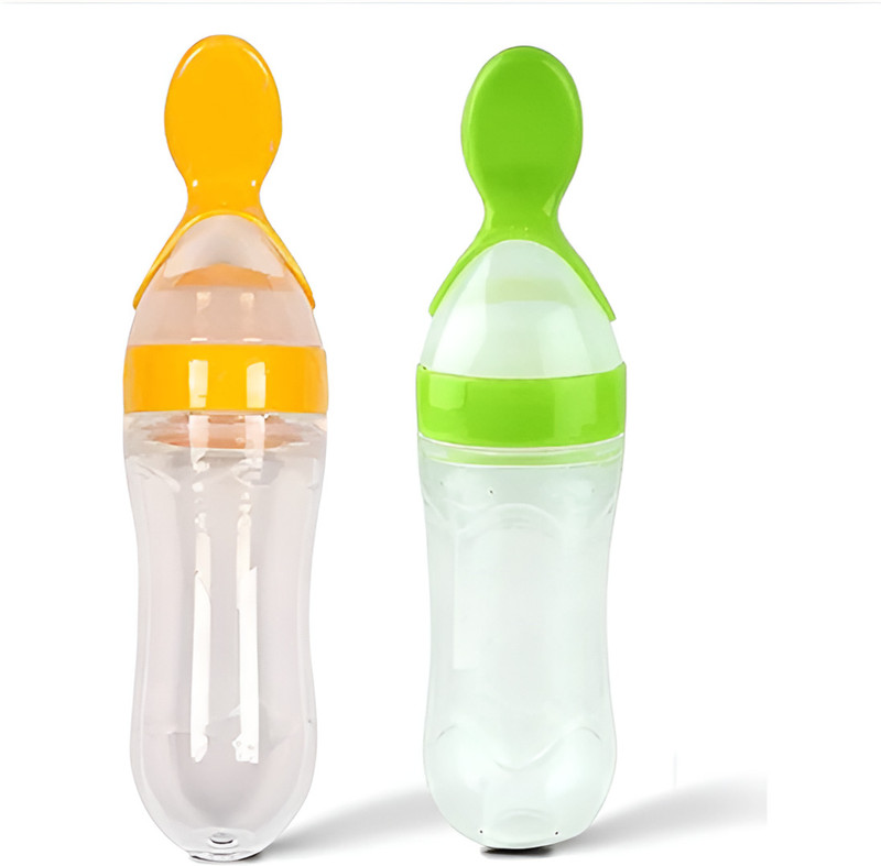 AKSTARS Baby Silicone Spoon Feeder Bottle for Milk & Puree  - Silicon(yellow & Green)