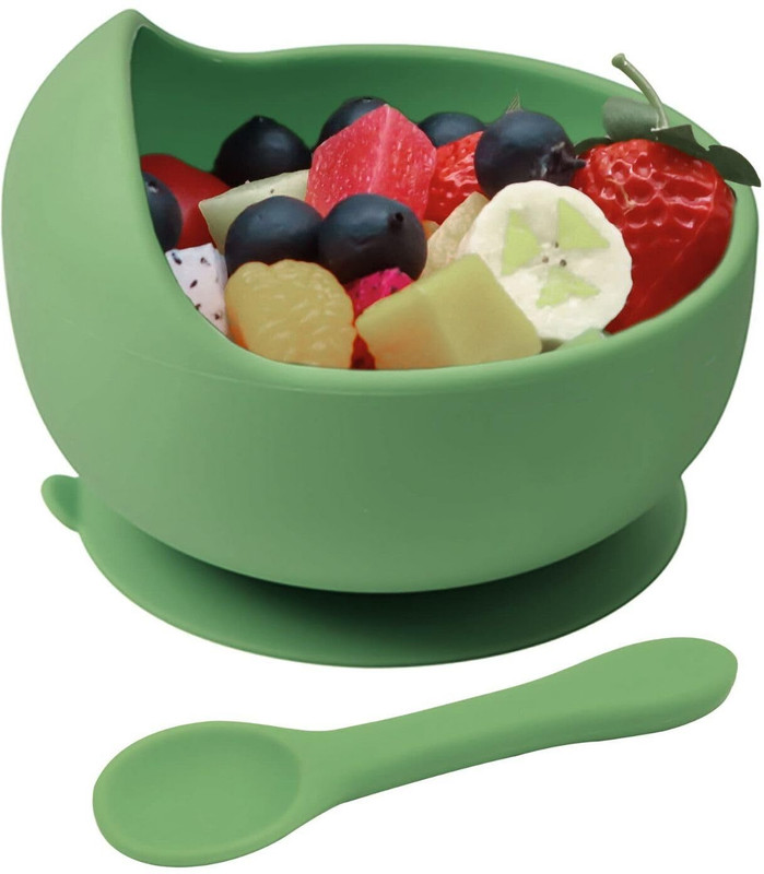 FunBlast Silicone Bowl & Spoon Set for Toddlers  - Silicone(Green)