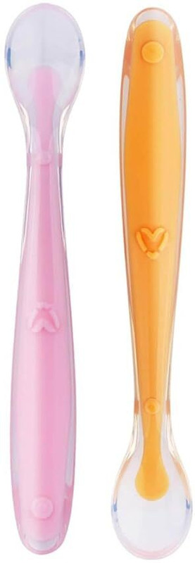 BADAL KIDZ 100% BPA Free Baby Self Feeding Spoon Set | Silicone Soft Baby Spoons  - Silicone(Pink, Orange)