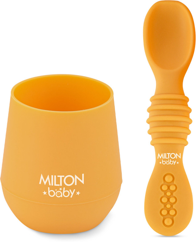 Milton Baby Silicone Tumbler With Spoon I Baby & Toddler Training Cup & Spoon, Orange  - Silicone(Yellow)