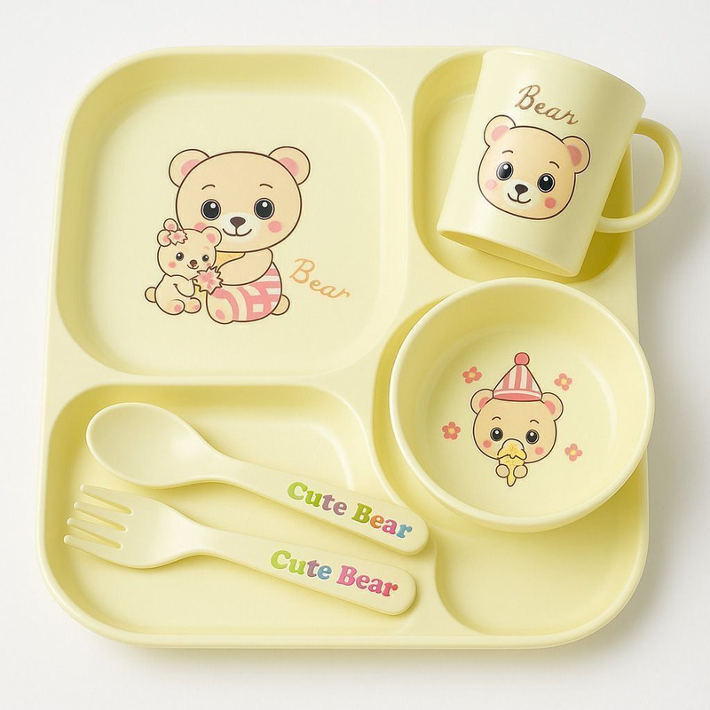Kakiko Cute Bear Baby Feeding Set – BPA-Free, High Quality - Plastic(Multicolor)
