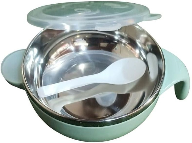 Yb Store Baby Steel Bowl with Spoon Set for Children - stainless steel, polypropylene plastic, BPA Free(Multicolor)