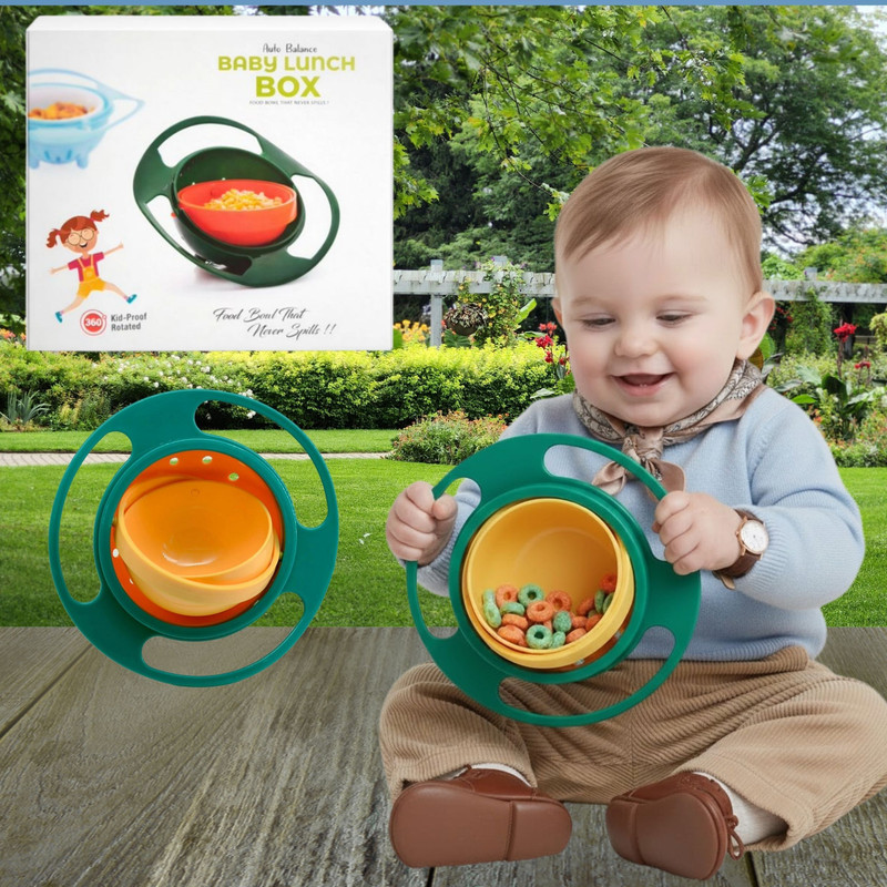 TruVeli Gyro Magic Bowl for Kids – Rotating, Spill-Proof Feeding Bowl - Food Grade Plastic(Orange, Green, White)
