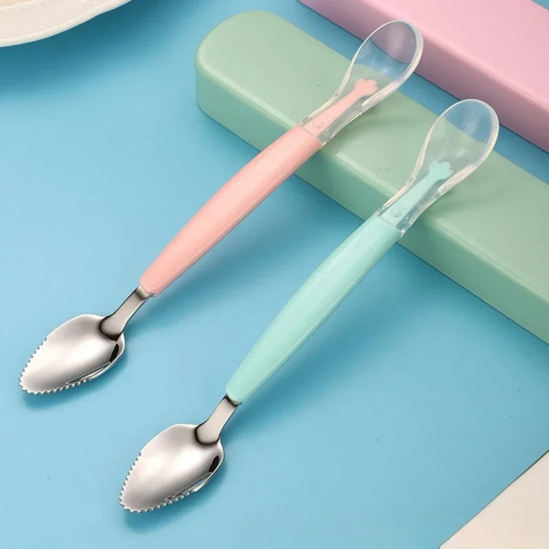 ebuy 2IN1 Double Headed Baby, Kids Feeding Spoons. Fruit Scraping Tip, Silicone Tip.  - Food Grade Silicone(Multicolor)
