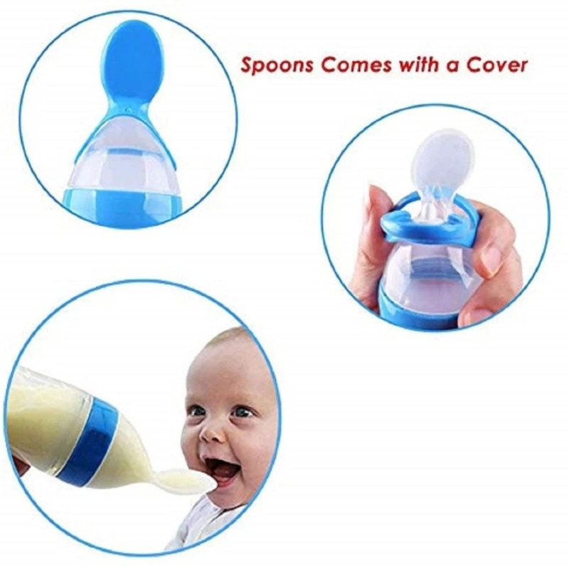 bld shine Bottle spoon feeder and fruit feeder/ nibbler and bib  - Silicone(Multicolor)