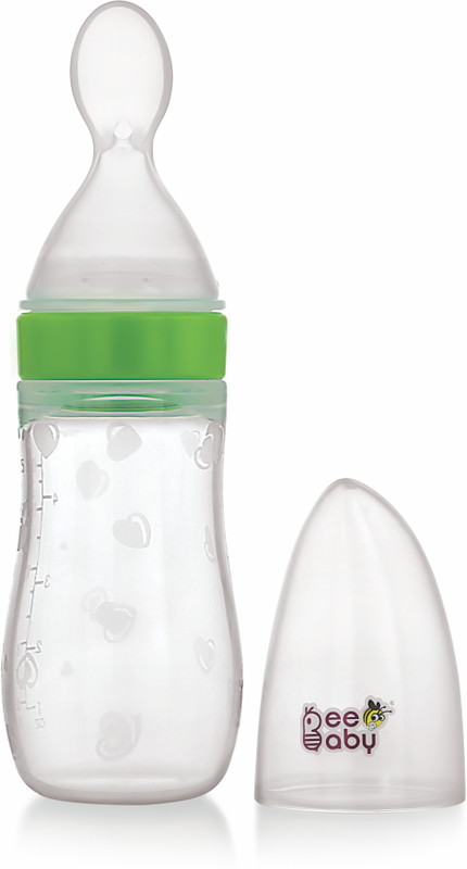 Beebaby Squeeze Silicone Food Feeder For Baby 150ML 5oz. (Green)  - Bottle :- Liquid Silicone Rubber, Spoon :- Plastic Polypropylene(Green)