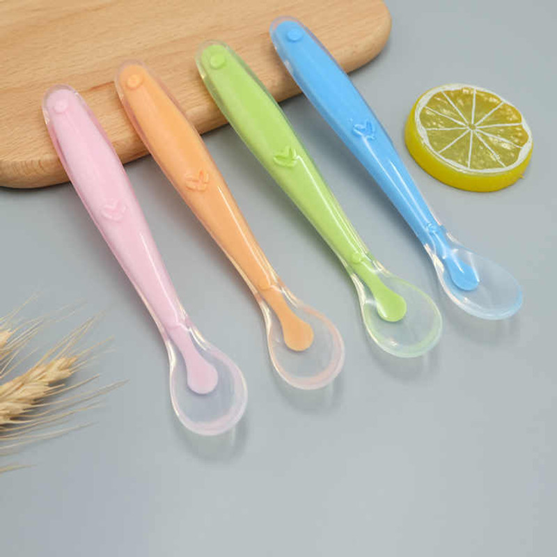 Saraswati kart Silicone Baby Self Feeding Spoon with Ultra Soft Tip 4 M+  - Silicone, Stainless Steel(Pink, Blue, Green, Orange)